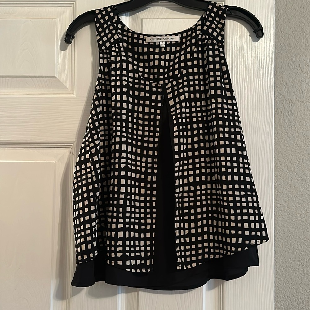 Tank Blouse w/ Split Black Shell Front